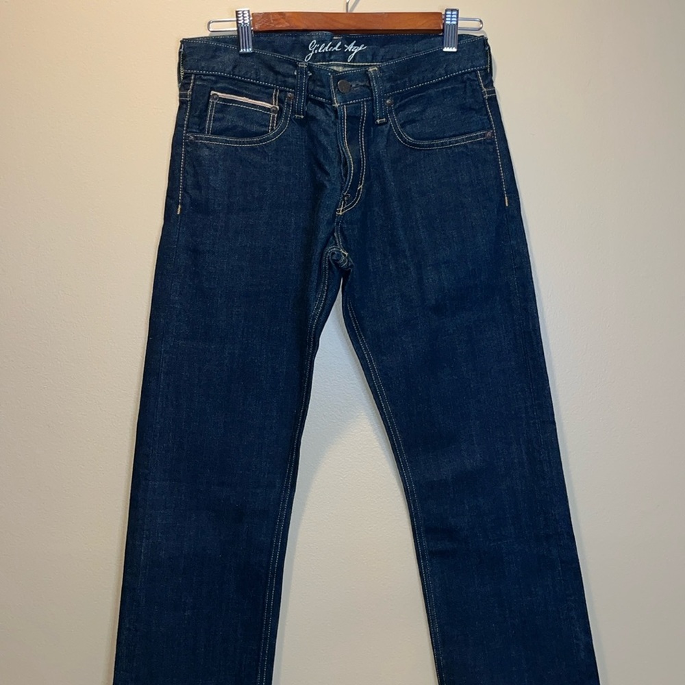 NWOT Gilded Age Straight Leg Button Fly Dark Wash Premium Denim Jeans